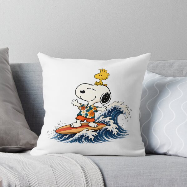 Item preview, Snoopy Surfing on a Tropical Hawaiian Beach Illustration designed and sold by clockneck.