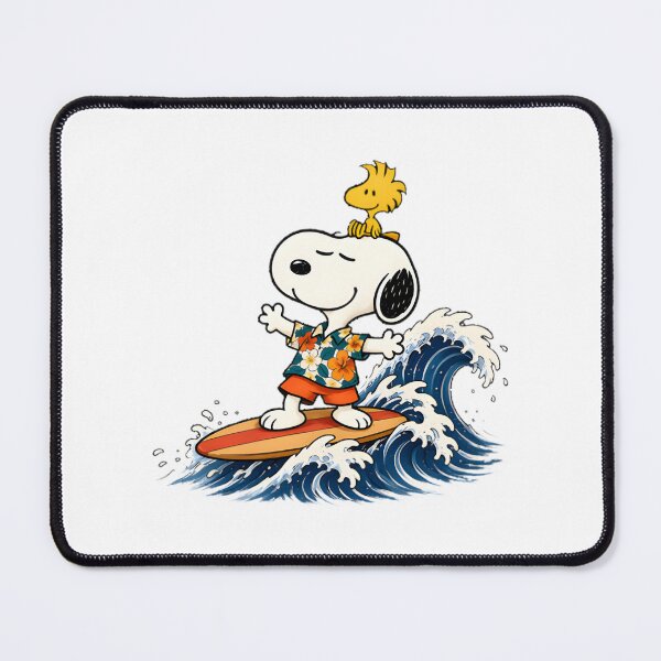 Item preview, Snoopy Surfing on a Tropical Hawaiian Beach Illustration designed and sold by clockneck.