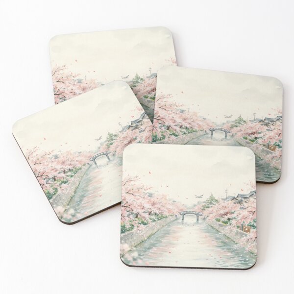 Item preview, Vintage Watercolor Cherry Blossom Japanese Canal Landscape Vector designed and sold by Shutter-Dragon.