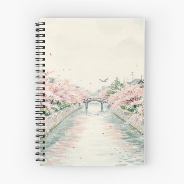 Item preview, Vintage Watercolor Cherry Blossom Japanese Canal Landscape Vector designed and sold by Shutter-Dragon.