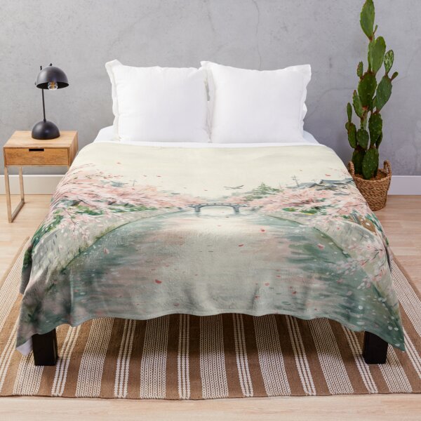 Item preview, Vintage Watercolor Cherry Blossom Japanese Canal Landscape Vector designed and sold by Shutter-Dragon.