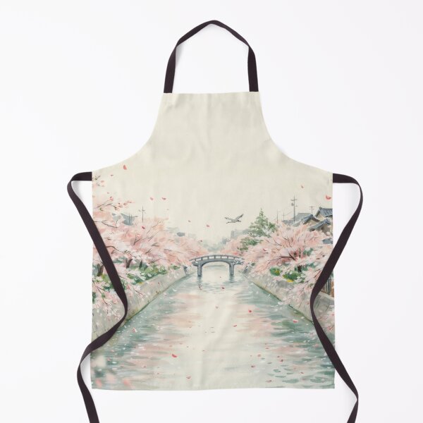 Item preview, Vintage Watercolor Cherry Blossom Japanese Canal Landscape Vector designed and sold by Shutter-Dragon.