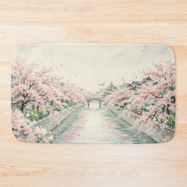 Item preview, Vintage Watercolor Cherry Blossom Japanese Canal Landscape Vector designed and sold by Shutter-Dragon.