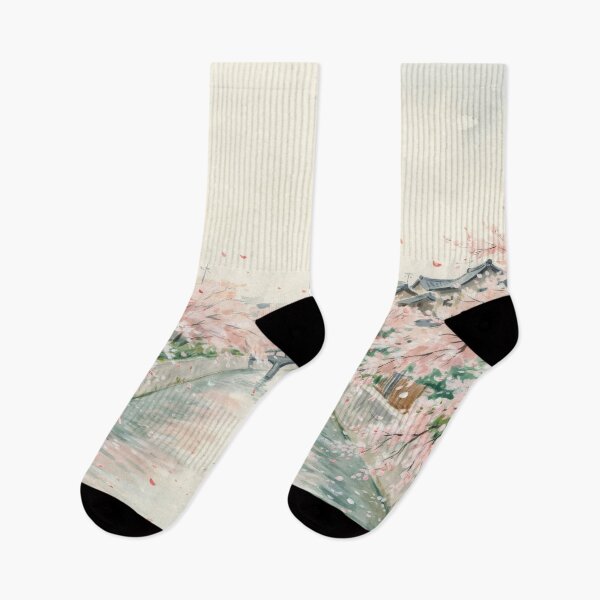 Item preview, Vintage Watercolor Cherry Blossom Japanese Canal Landscape Vector designed and sold by Shutter-Dragon.