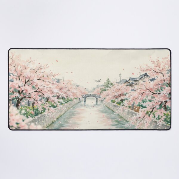 Item preview, Vintage Watercolor Cherry Blossom Japanese Canal Landscape Vector designed and sold by Shutter-Dragon.