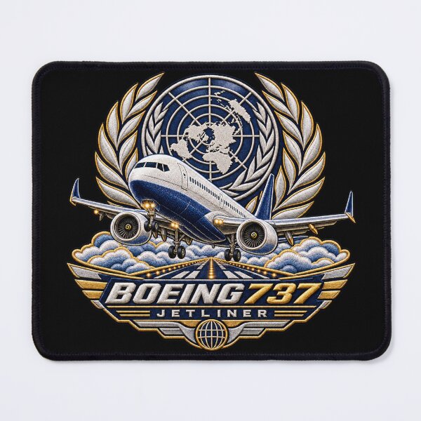 Item preview, Boeing 737 Jetliner Embroidered Aviation Crest with United Nations World Map designed and sold by Emoji Emblems.