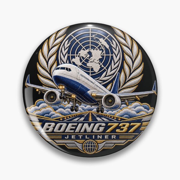 Item preview, Boeing 737 Jetliner Embroidered Aviation Crest with United Nations World Map designed and sold by Emoji Emblems.