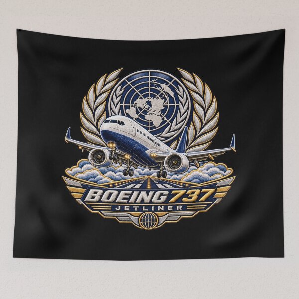 Item preview, Boeing 737 Jetliner Embroidered Aviation Crest with United Nations World Map designed and sold by Emoji Emblems.