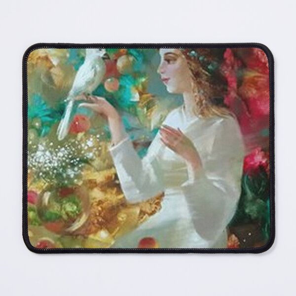 Item preview, Woman with White Cockatoo Floral Oil Painting designed and sold by AtelierFemme.