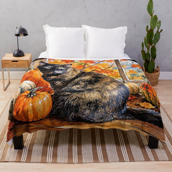 Item preview, Colors of Fall Cute Tortie Cat with Pumpkins designed and sold by Lion and Lamb Design.
