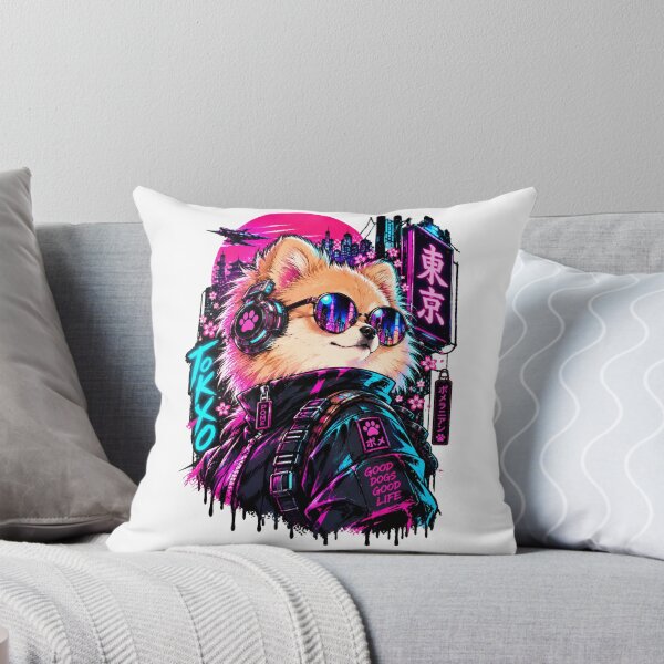 Item preview, Cyberpunk Pomeranian Tokyo – Neon Japanese Dog designed and sold by Foldbloom.