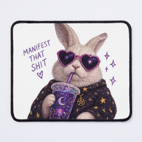 Item preview, White Witchy Rabbit with Galaxy Heart Sunglasses – “Manifest That Shit” designed and sold by CosmicCutouts.