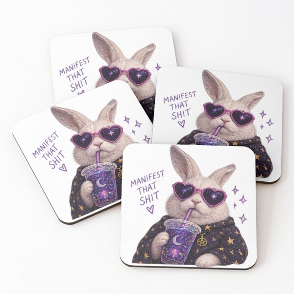 Item preview, White Witchy Rabbit with Galaxy Heart Sunglasses – “Manifest That Shit” designed and sold by CosmicCutouts.