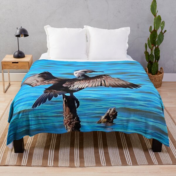 Item preview, Cormorant With Outspread Wings On Blue Water Art designed and sold by taiche.