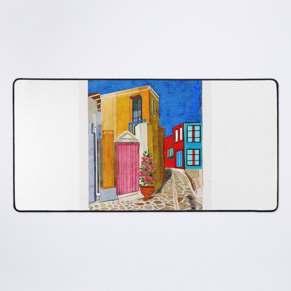 Item preview, Symi Pink Door Greek Island Lane with Bougainvillea  designed and sold by Cobalt & Stone Art.