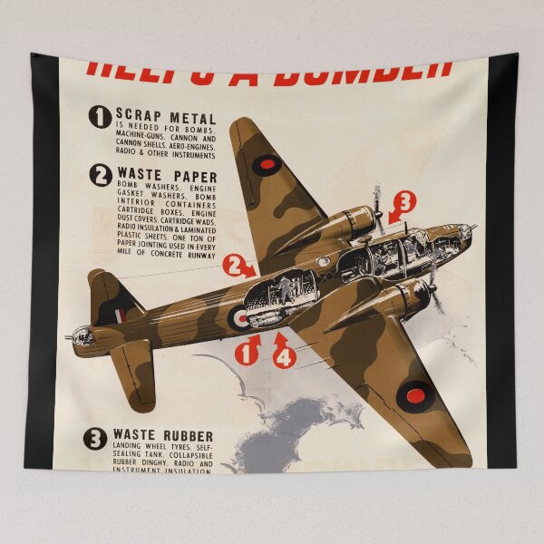 Item preview, WWII British Salvage Propaganda Poster | Bomber Aircraft Art | Contribute to War Effort | Recycling & Conservation Print designed and sold by artofuniverse.