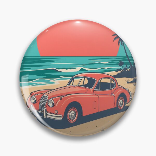 Item preview, Vintage Red Classic Car by the Sea – Retro Coastal Summer Design designed and sold by Sea Gem.