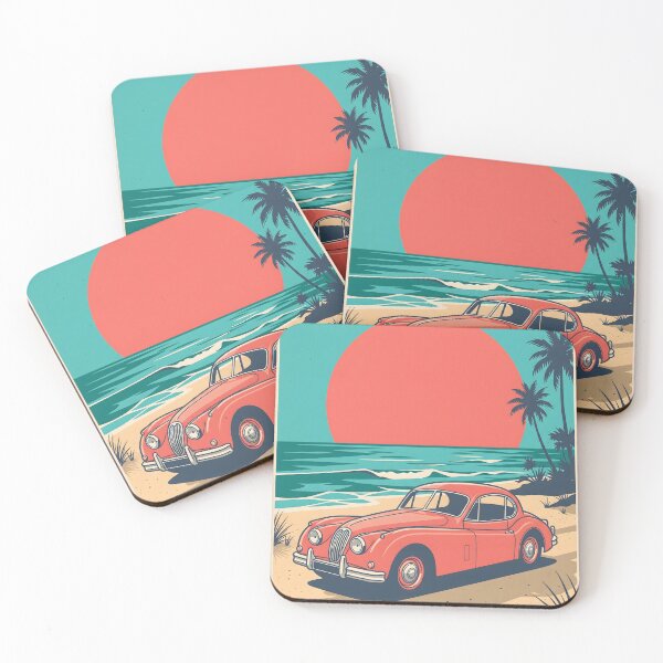 Item preview, Vintage Red Classic Car by the Sea – Retro Coastal Summer Design designed and sold by Sea Gem.