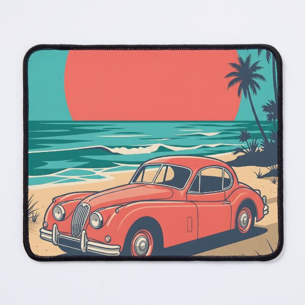 Item preview, Vintage Red Classic Car by the Sea – Retro Coastal Summer Design designed and sold by Sea Gem.