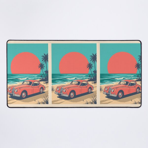 Item preview, Vintage Red Classic Car by the Sea – Retro Coastal Summer Design designed and sold by Sea Gem.