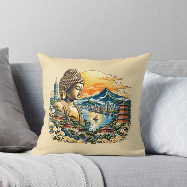 Item preview, Taiwan Buddha Temple Mountain Landscape Art designed and sold by Myra365Art.