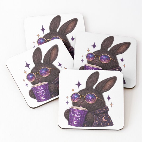 Item preview, Black Witchy Bunny with Galaxy Glasses Drinking Iced Magic Latte designed and sold by CosmicCutouts.