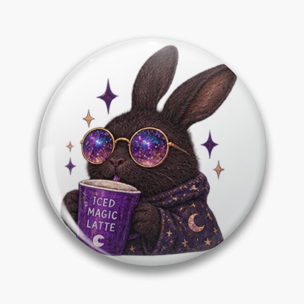 Item preview, Black Witchy Bunny with Galaxy Glasses Drinking Iced Magic Latte designed and sold by CosmicCutouts.