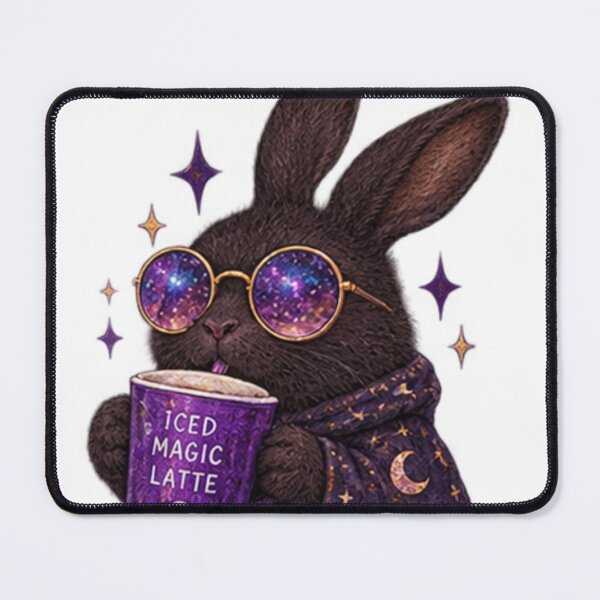 Item preview, Black Witchy Bunny with Galaxy Glasses Drinking Iced Magic Latte designed and sold by CosmicCutouts.