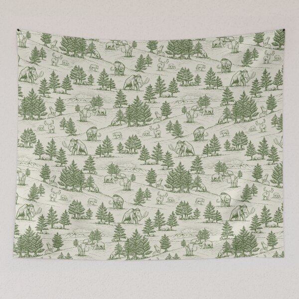 Item preview, Extinct Ice Age Animals Toile de Jouy in Green designed and sold by somecallmebeth.