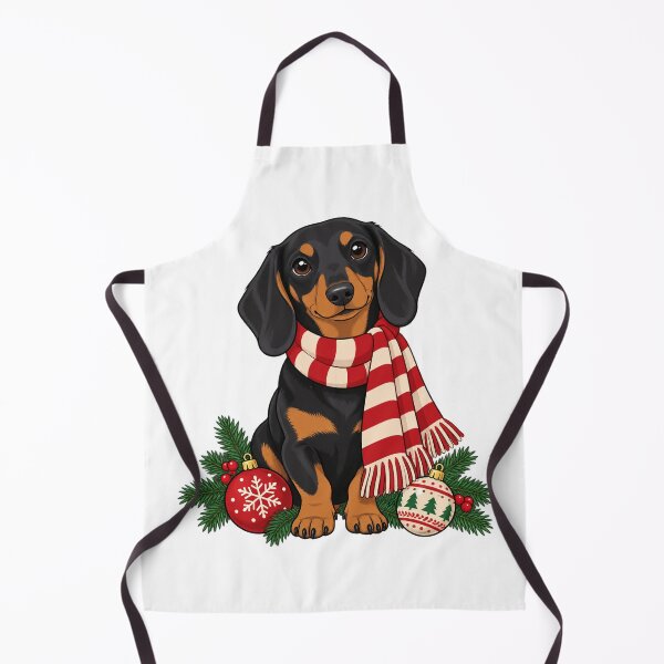 Aperçu de l'œuvre Christmas Dachshund with Striped Scarf and Ornaments créée et vendue par skyartdesign.