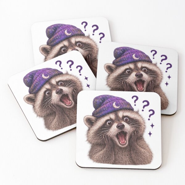 Item preview, Confused Raccoon with Moon Beanie designed and sold by CosmicCutouts.
