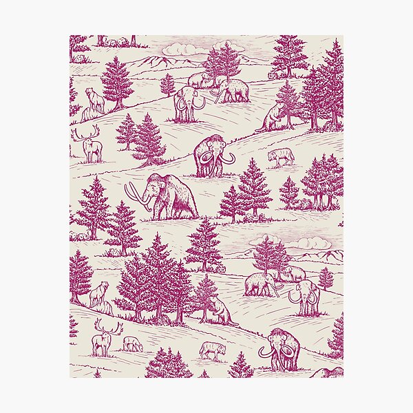Item preview, Extinct Ice Age Animals Toile de Jouy in Magenta designed and sold by somecallmebeth.