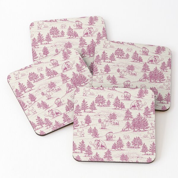 Item preview, Extinct Ice Age Animals Toile de Jouy in Magenta designed and sold by somecallmebeth.