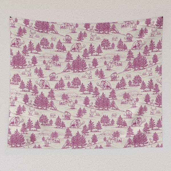 Item preview, Extinct Ice Age Animals Toile de Jouy in Magenta designed and sold by somecallmebeth.