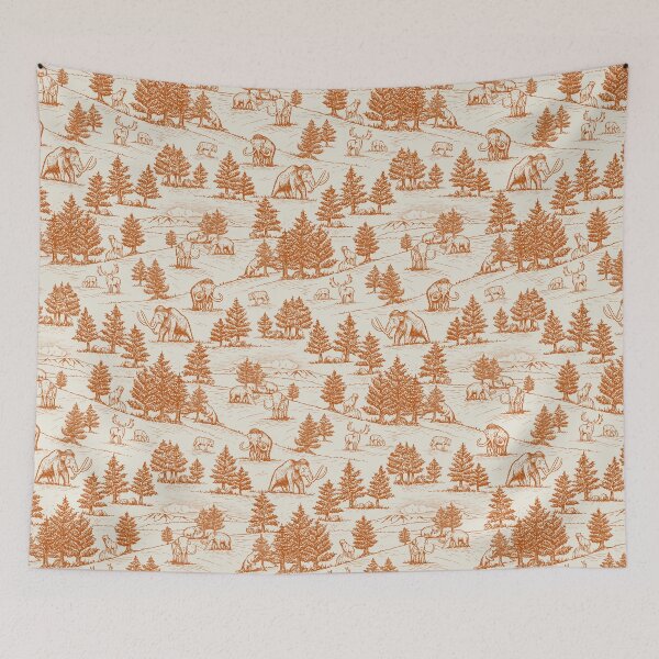 Item preview, Extinct Ice Age Animals Toile de Jouy in Orange designed and sold by somecallmebeth.