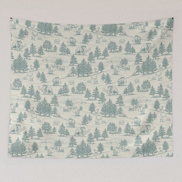 Item preview, Extinct Ice Age Animals Toile de Jouy in Teal designed and sold by somecallmebeth.