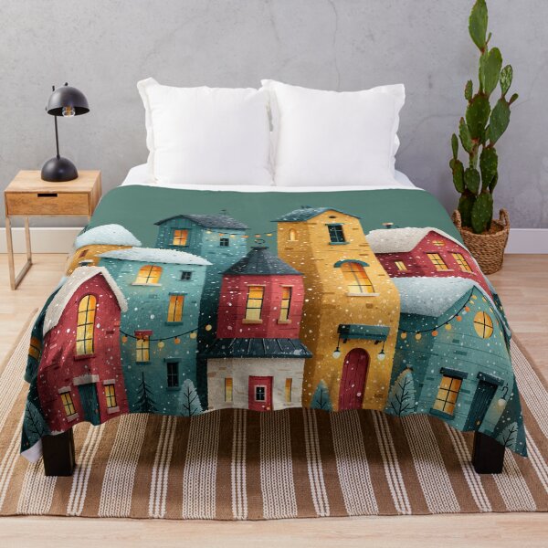 Item preview, Colorful Cozy Winter Village Christmas Art designed and sold by colorful-white.