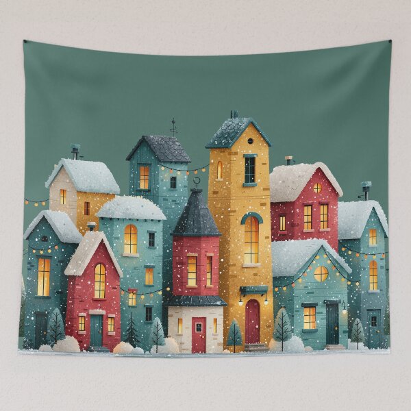 Item preview, Colorful Cozy Winter Village Christmas Art designed and sold by colorful-white.