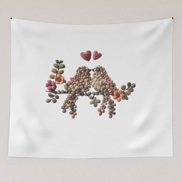 Item preview, Romantic Pebble Art Lovebirds on a Floral Branch designed and sold by PrintWavePro.