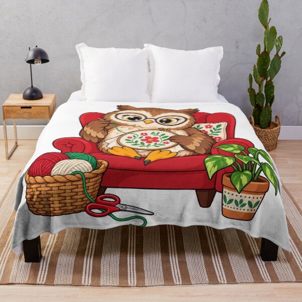 Item preview, Cozy Stitching Owl with Floral Embroidery Hoop designed and sold by skyartdesign.