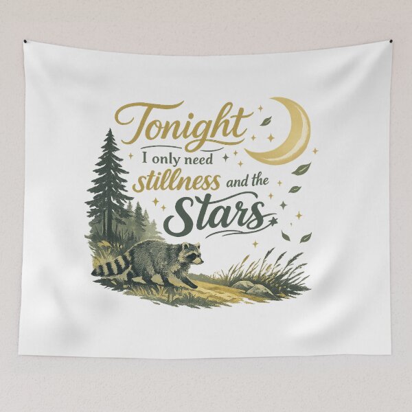 Item preview, Tonight I Only Need Stillness and the Stars Raccoon Moon Forest Art Design designed and sold by inkoutninja.