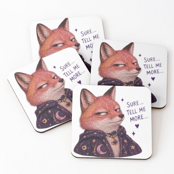 Item preview, Sarcastic Fox in Wizard Cloak Saying “Sure, Tell Me More” designed and sold by CosmicCutouts.