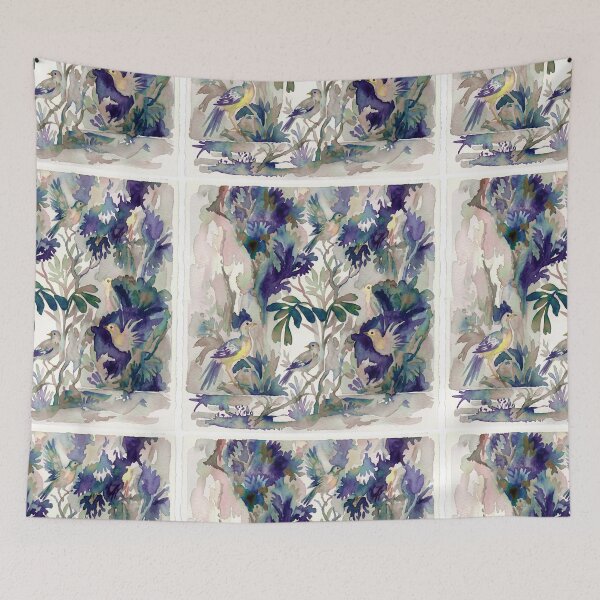 Item preview, Indigo Chinoiserie Birds Watercolor Toile designed and sold by Fani*.