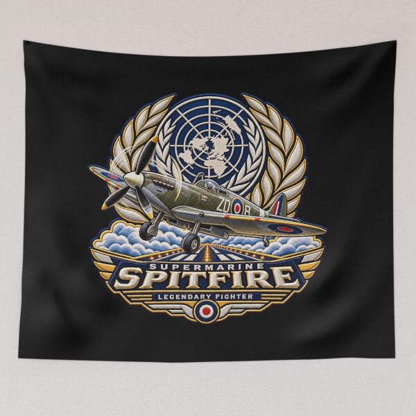 Item preview, Supermarine Spitfire Embroidered Aviation Crest with World Map designed and sold by Emoji Emblems.