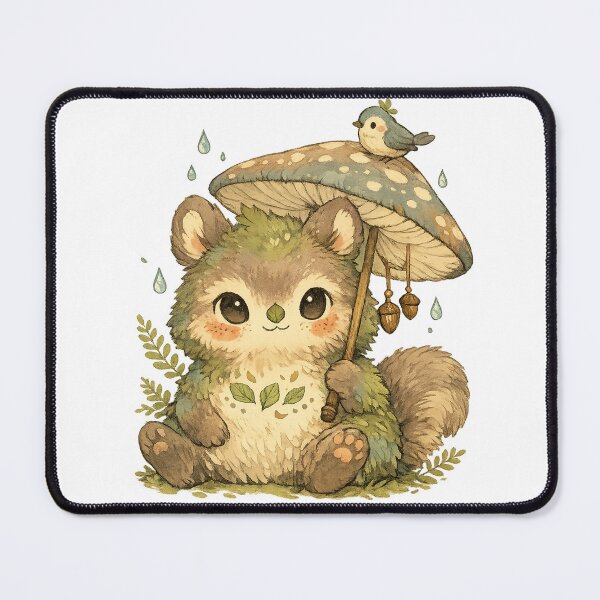 Item preview, Cute Squirrel Mushroom Umbrella Woodland Rain Cottagecore Art designed and sold by inkoutninja.