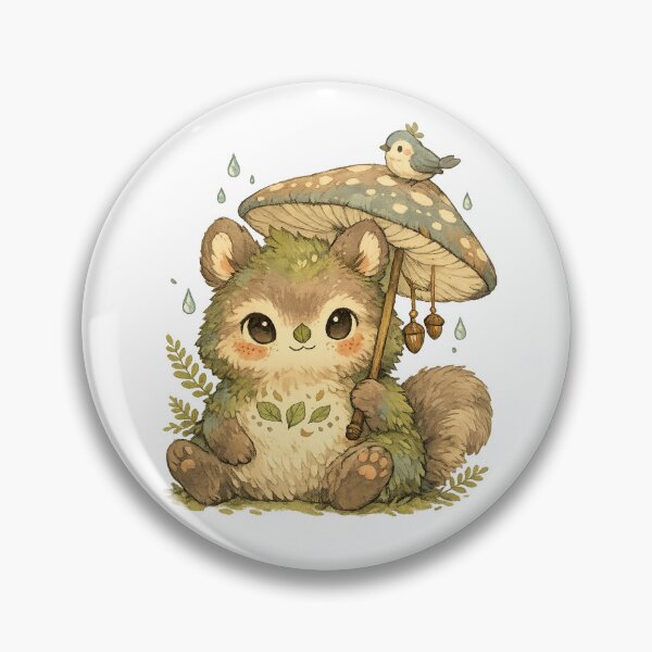Item preview, Cute Squirrel Mushroom Umbrella Woodland Rain Cottagecore Art designed and sold by inkoutninja.