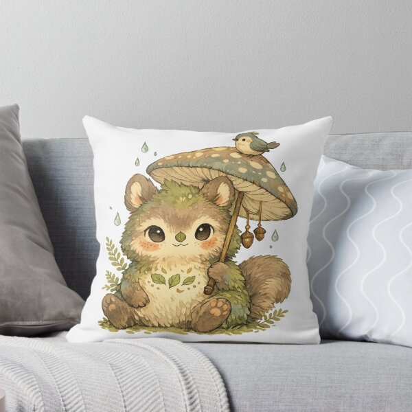 Item preview, Cute Squirrel Mushroom Umbrella Woodland Rain Cottagecore Art designed and sold by inkoutninja.