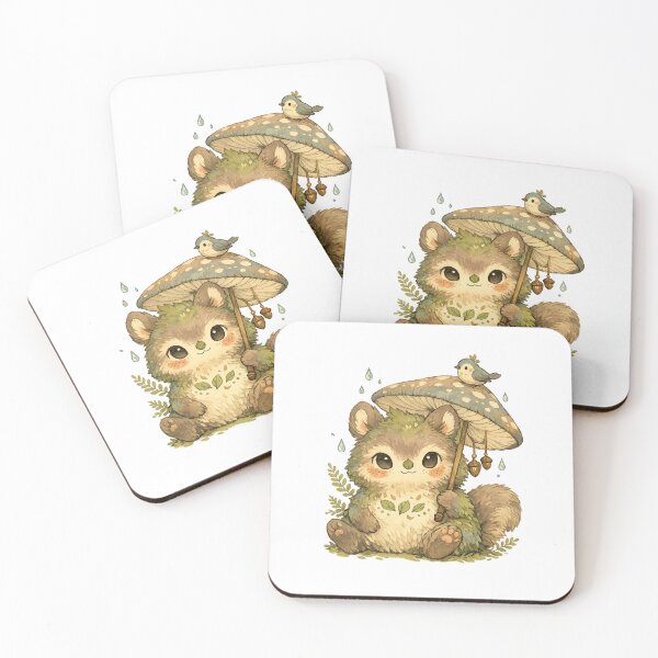 Item preview, Cute Squirrel Mushroom Umbrella Woodland Rain Cottagecore Art designed and sold by inkoutninja.