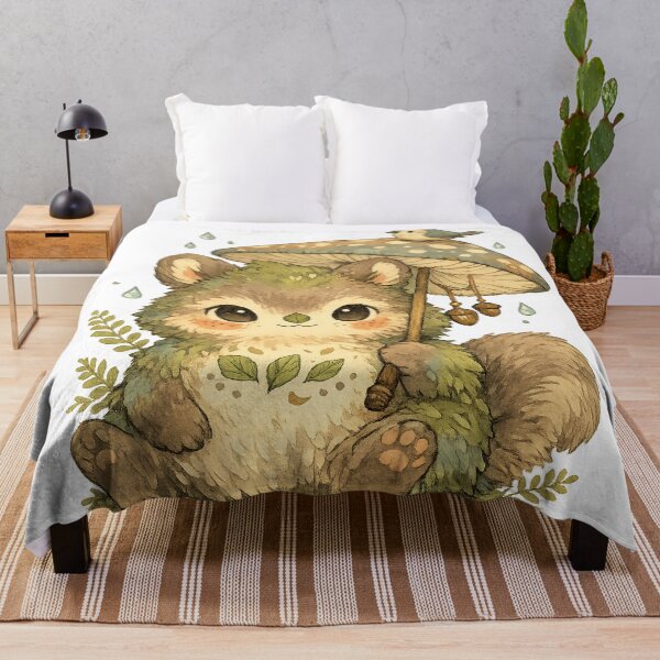 Item preview, Cute Squirrel Mushroom Umbrella Woodland Rain Cottagecore Art designed and sold by inkoutninja.