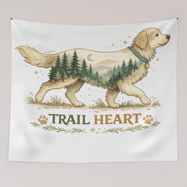 Item preview, Trail Heart Golden Retriever Forest Mountain Hiking Dog Art Design designed and sold by inkoutninja.